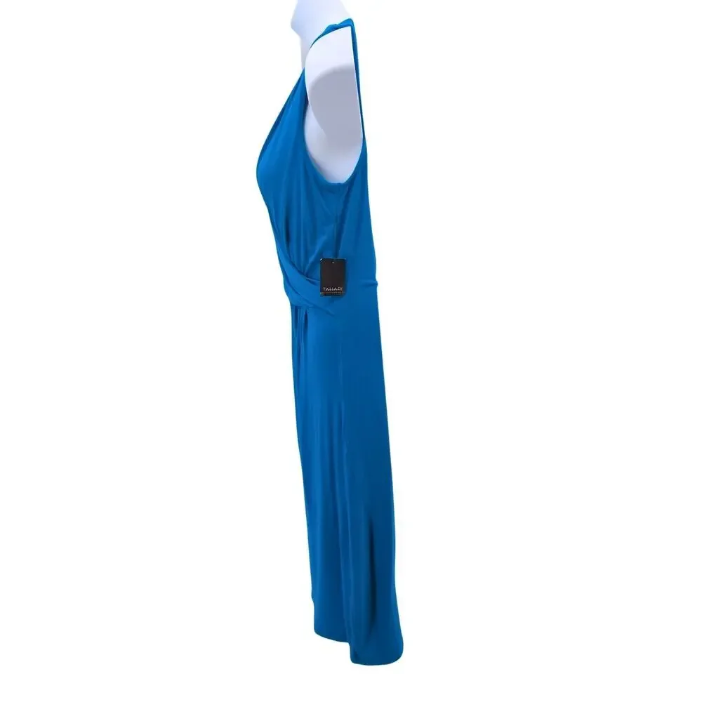 Tahari Hava Dress Large Blue Resort Coastal Faux Wrap Beach Vacation Stretchy